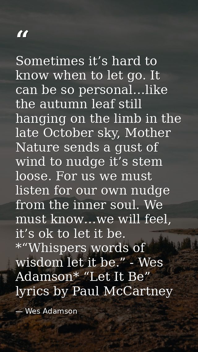 Sometimes it’s hard to know when to let go. It can be so personal…like the autumn leaf still hanging on the limb in the  — Wes Adamson