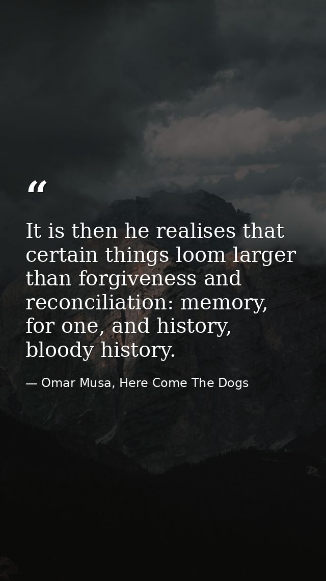 It is then he realises that certain things loom larger than forgiveness and reconciliation: memory, for one, and history — Omar Musa, Here Come The Dogs