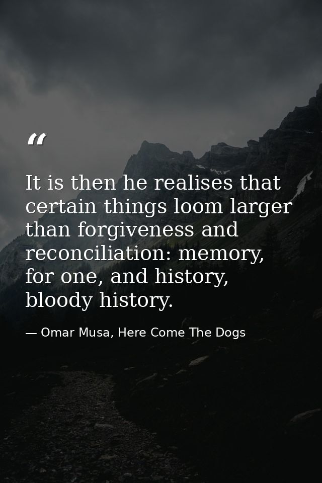 It is then he realises that certain things loom larger than forgiveness and reconciliation: memory, for one, and history — Omar Musa, Here Come The Dogs