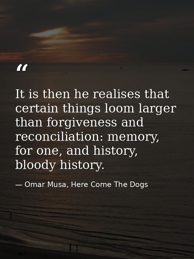 It is then he realises that certain things loom larger than forgiveness and reconciliation: memory, for one, and history — Omar Musa, Here Come The Dogs
