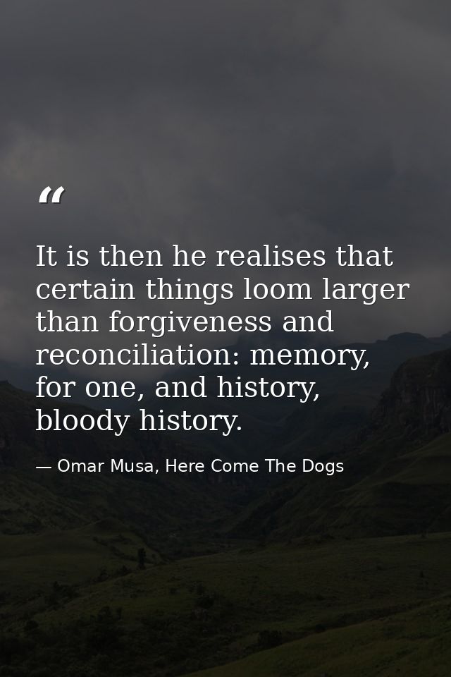 It is then he realises that certain things loom larger than forgiveness and reconciliation: memory, for one, and history — Omar Musa, Here Come The Dogs