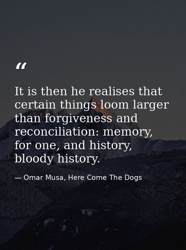 It is then he realises that certain things loom larger than forgiveness and reconciliation: memory, for one, and history — Omar Musa, Here Come The Dogs