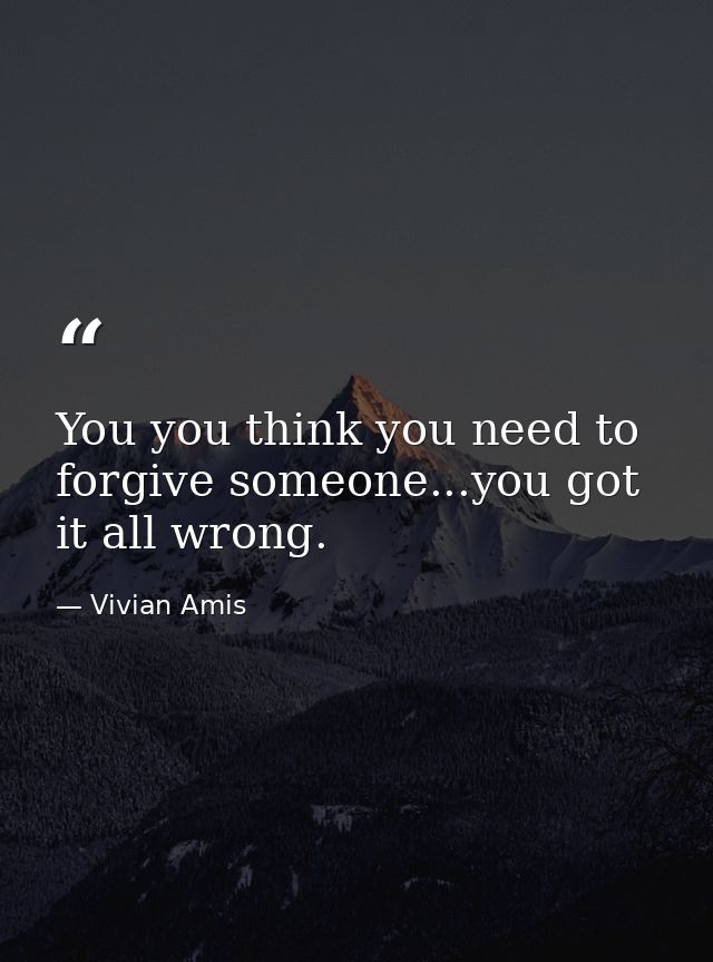 You you think you need to forgive someone...you got it all wrong. — Vivian Amis