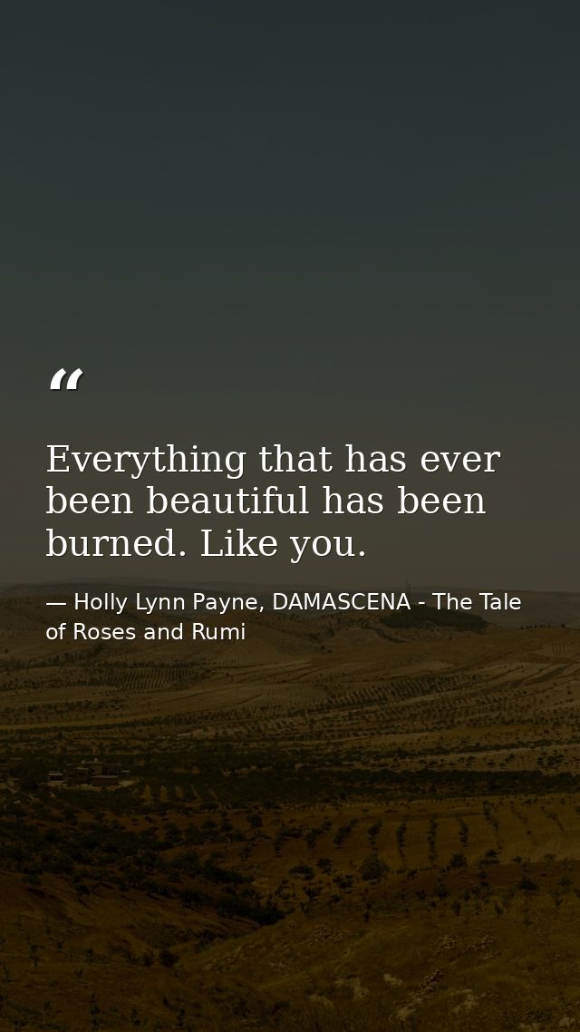 Everything that has ever been beautiful has been burned. Like you. — Holly Lynn Payne, DAMASCENA - The Tale of Roses and Rumi
