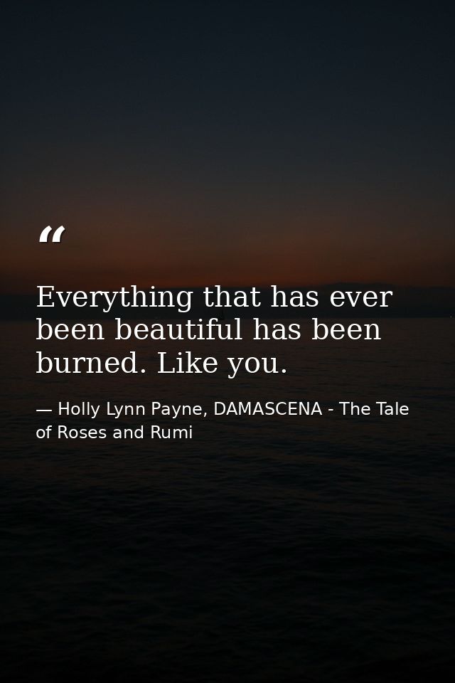 Everything that has ever been beautiful has been burned. Like you. — Holly Lynn Payne, DAMASCENA - The Tale of Roses and Rumi