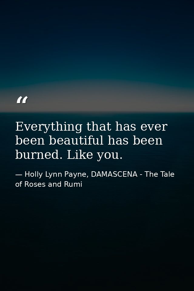 Everything that has ever been beautiful has been burned. Like you. — Holly Lynn Payne, DAMASCENA - The Tale of Roses and Rumi
