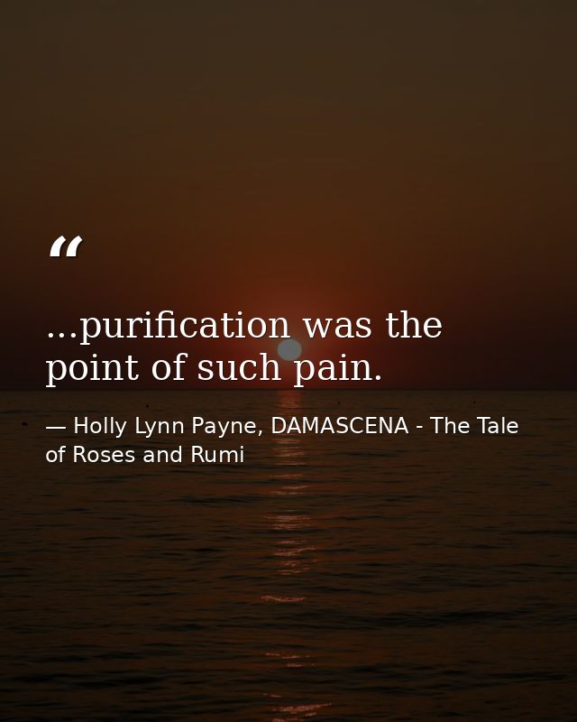 ...purification was the point of such pain. — Holly Lynn Payne, DAMASCENA - The Tale of Roses and Rumi