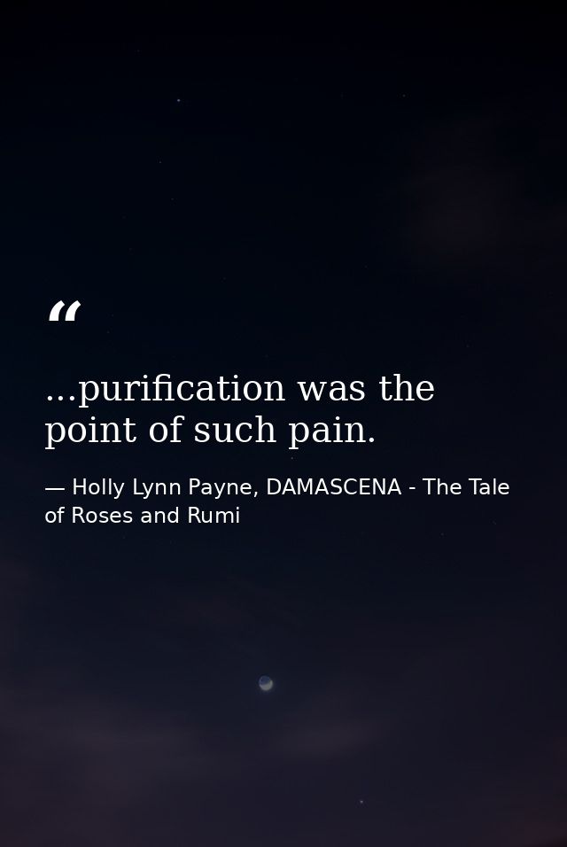 ...purification was the point of such pain. — Holly Lynn Payne, DAMASCENA - The Tale of Roses and Rumi