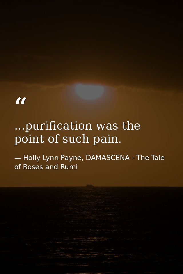 ...purification was the point of such pain. — Holly Lynn Payne, DAMASCENA - The Tale of Roses and Rumi