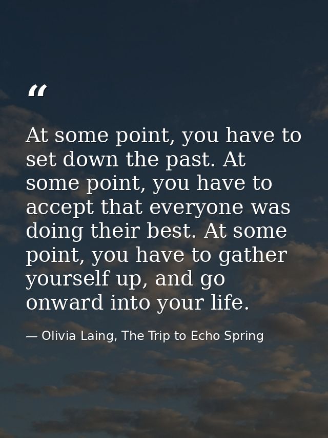 At some point, you have to set down the past. At some point, you have to accept that everyone was doing their best. At s — Olivia Laing, The Trip to Echo Spring