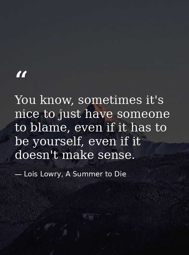 You know, sometimes it's nice to just have someone to blame, even if it has to be yourself, even if it doesn't make sens — Lois Lowry, A Summer to Die