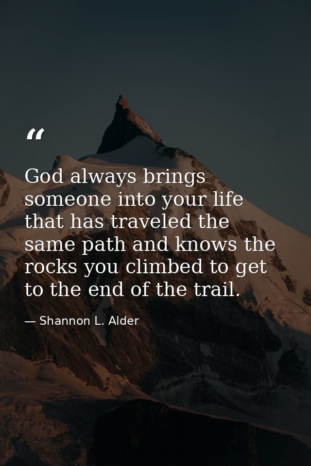 God always brings someone into your life that has traveled the same path and knows the rocks you climbed to get to the e — Shannon L. Alder