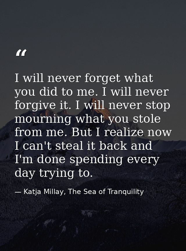 I will never forget what you did to me. I will never forgive it. I will never stop mourning what you stole from me. But  — Katja Millay, The Sea of Tranquility
