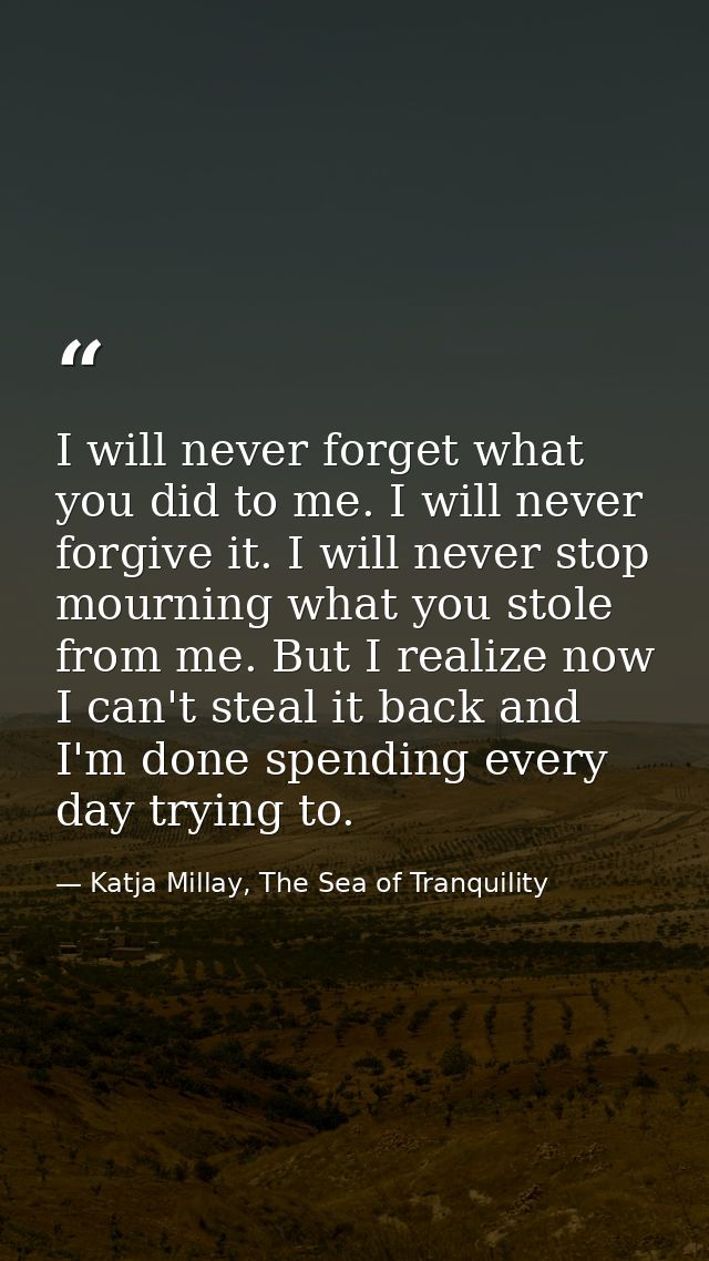 I will never forget what you did to me. I will never forgive it. I will never stop mourning what you stole from me. But  — Katja Millay, The Sea of Tranquility