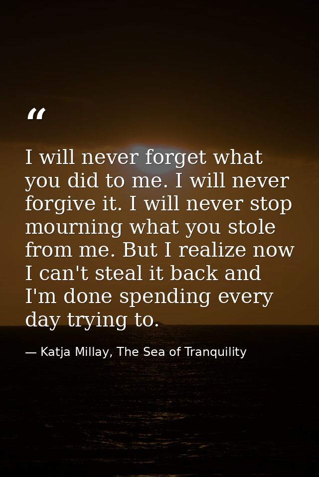 I will never forget what you did to me. I will never forgive it. I will never stop mourning what you stole from me. But  — Katja Millay, The Sea of Tranquility