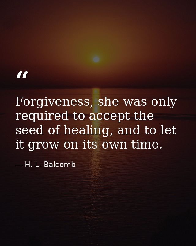 Forgiveness, she was only required to accept the seed of healing, and to let it grow on its own time. — H. L. Balcomb