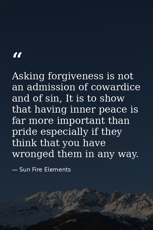 Asking forgiveness is not an admission of cowardice and of sin, It is to show that having inner peace is far more import — Sun Fire Elements