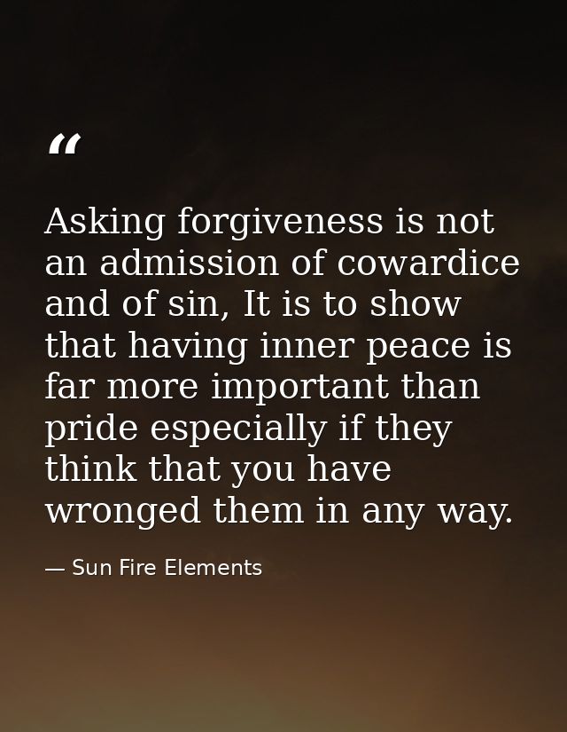 Asking forgiveness is not an admission of cowardice and of sin, It is to show that having inner peace is far more import — Sun Fire Elements