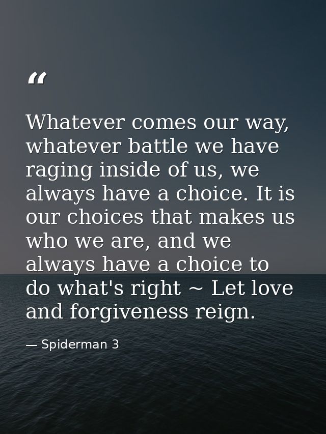 Whatever comes our way, whatever battle we have raging inside of us, we always have a choice. It is our choices that mak — Spiderman 3
