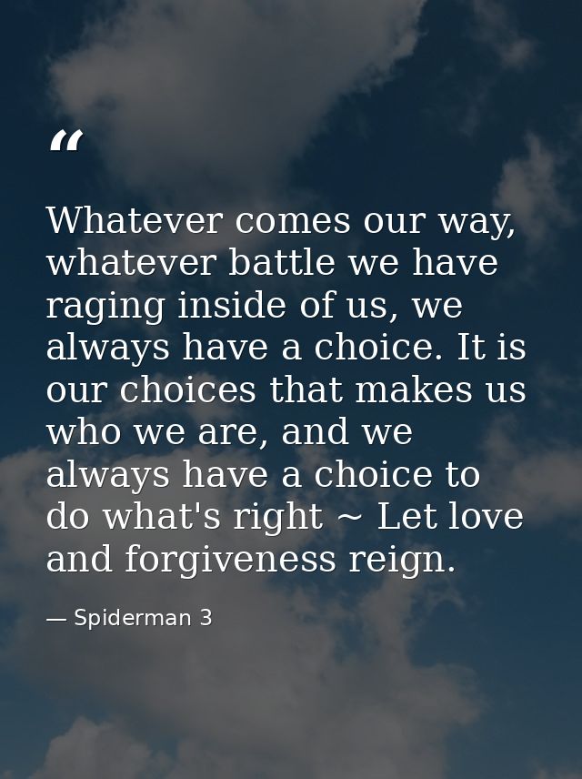 Whatever comes our way, whatever battle we have raging inside of us, we always have a choice. It is our choices that mak — Spiderman 3