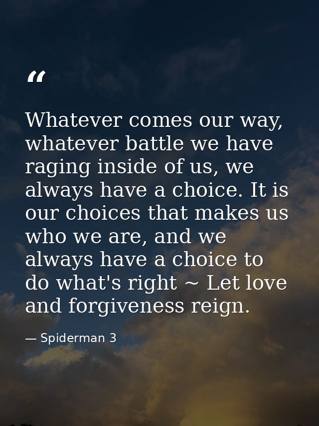 Whatever comes our way, whatever battle we have raging inside of us, we always have a choice. It is our choices that mak — Spiderman 3