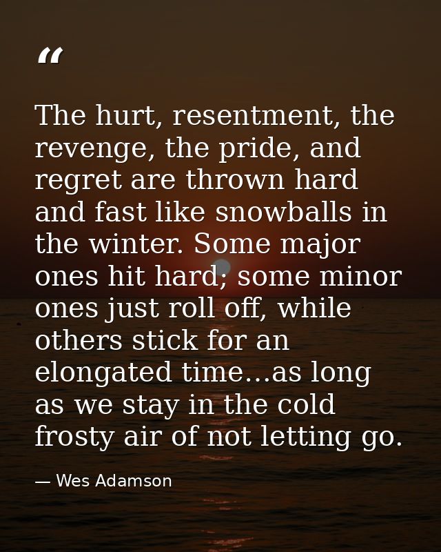 The hurt, resentment, the revenge, the pride, and regret are thrown hard and fast like snowballs in the winter. Some maj — Wes Adamson