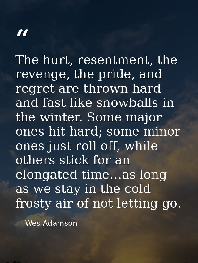 The hurt, resentment, the revenge, the pride, and regret are thrown hard and fast like snowballs in the winter. Some maj — Wes Adamson