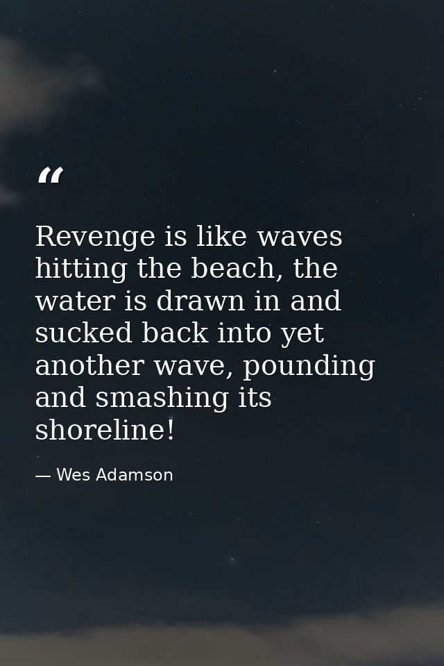Revenge is like waves hitting the beach, the water is drawn in and sucked back into yet another wave, pounding and smash — Wes Adamson
