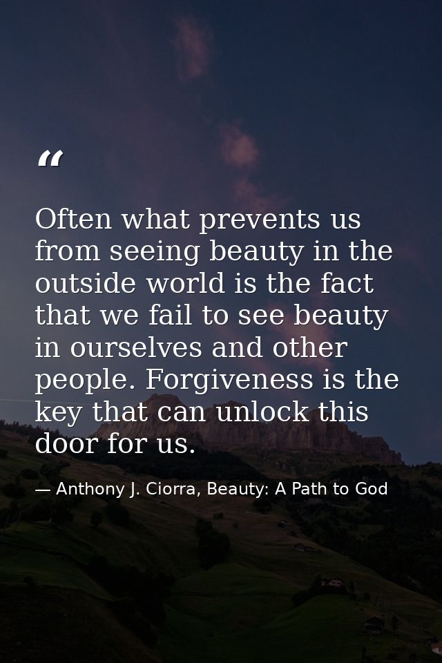Often what prevents us from seeing beauty in the outside world is the fact that we fail to see beauty in ourselves and o — Anthony J. Ciorra, Beauty: A Path to God