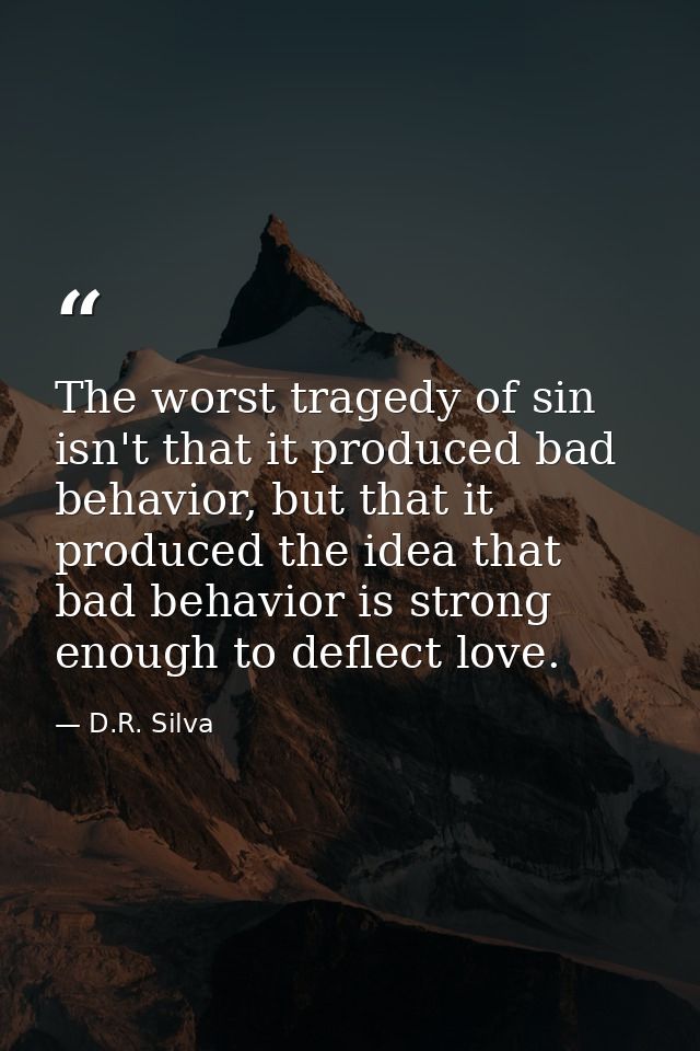 The worst tragedy of sin isn't that it produced bad behavior, but that it produced the idea that bad behavior is strong  — D.R. Silva