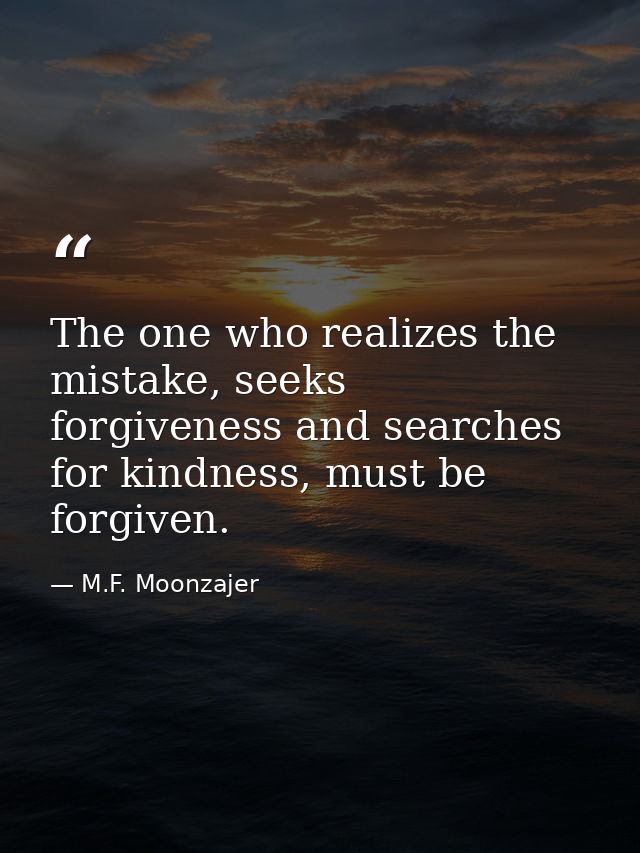 The one who realizes the mistake, seeks forgiveness and searches for kindness, must be forgiven. — M.F. Moonzajer