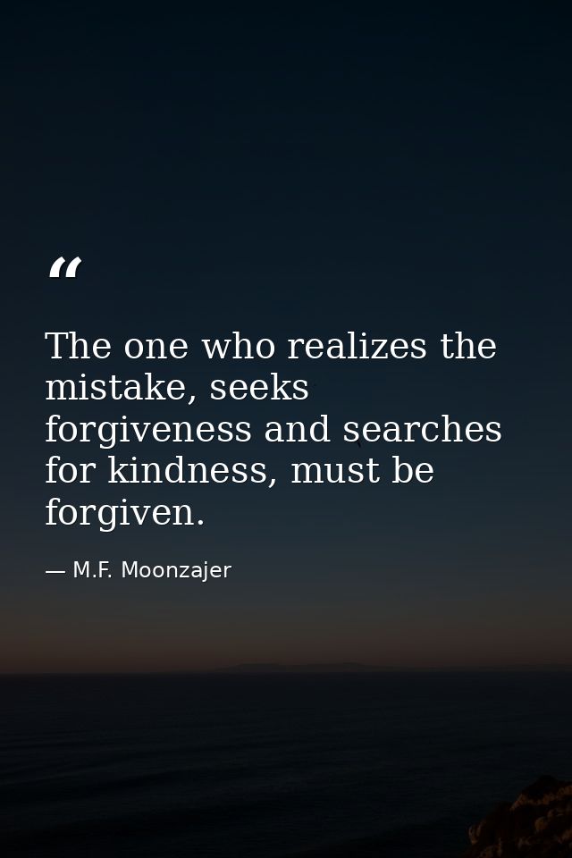 The one who realizes the mistake, seeks forgiveness and searches for kindness, must be forgiven. — M.F. Moonzajer