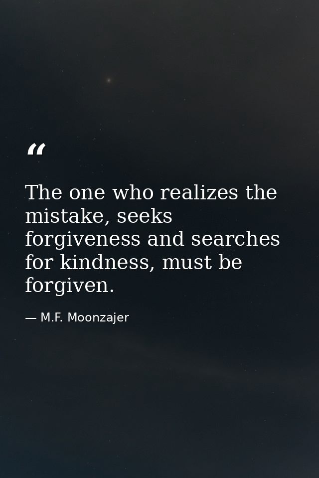 The one who realizes the mistake, seeks forgiveness and searches for kindness, must be forgiven. — M.F. Moonzajer