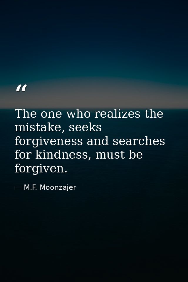 The one who realizes the mistake, seeks forgiveness and searches for kindness, must be forgiven. — M.F. Moonzajer
