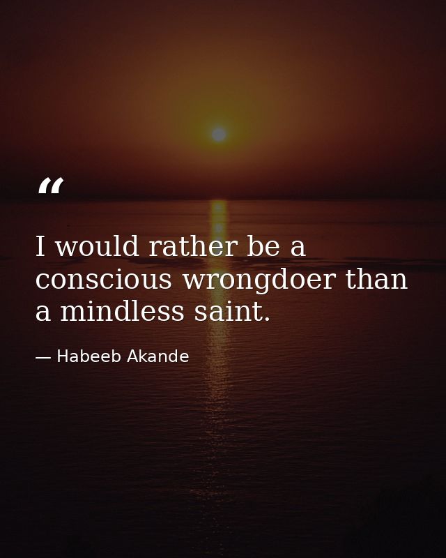 I would rather be a conscious wrongdoer than a mindless saint. — Habeeb Akande