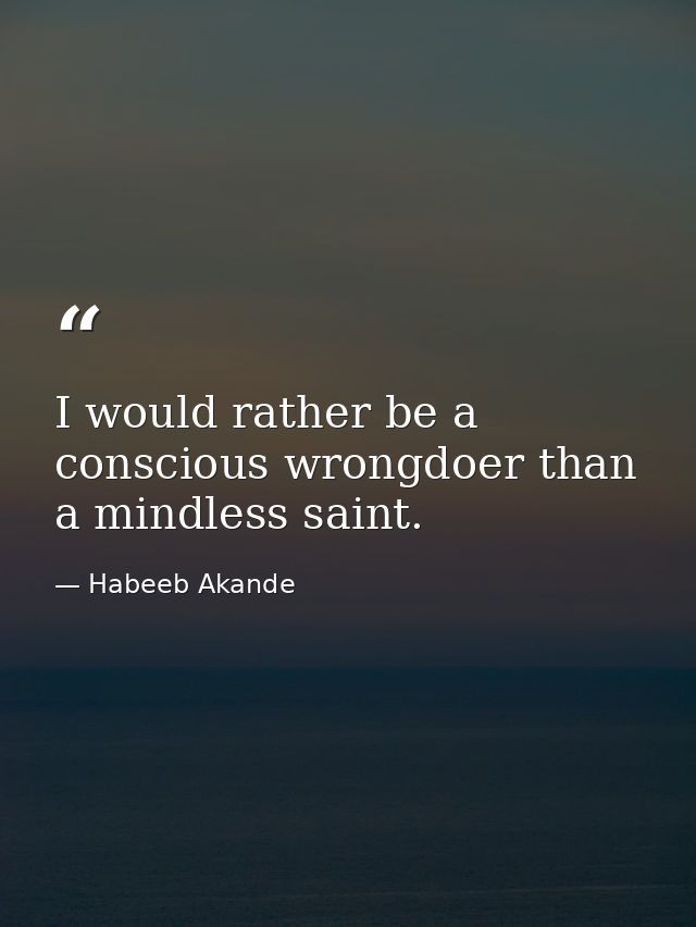 I would rather be a conscious wrongdoer than a mindless saint. — Habeeb Akande