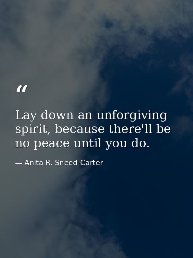 Lay down an unforgiving spirit, because there'll be no peace until you do. — Anita R. Sneed-Carter
