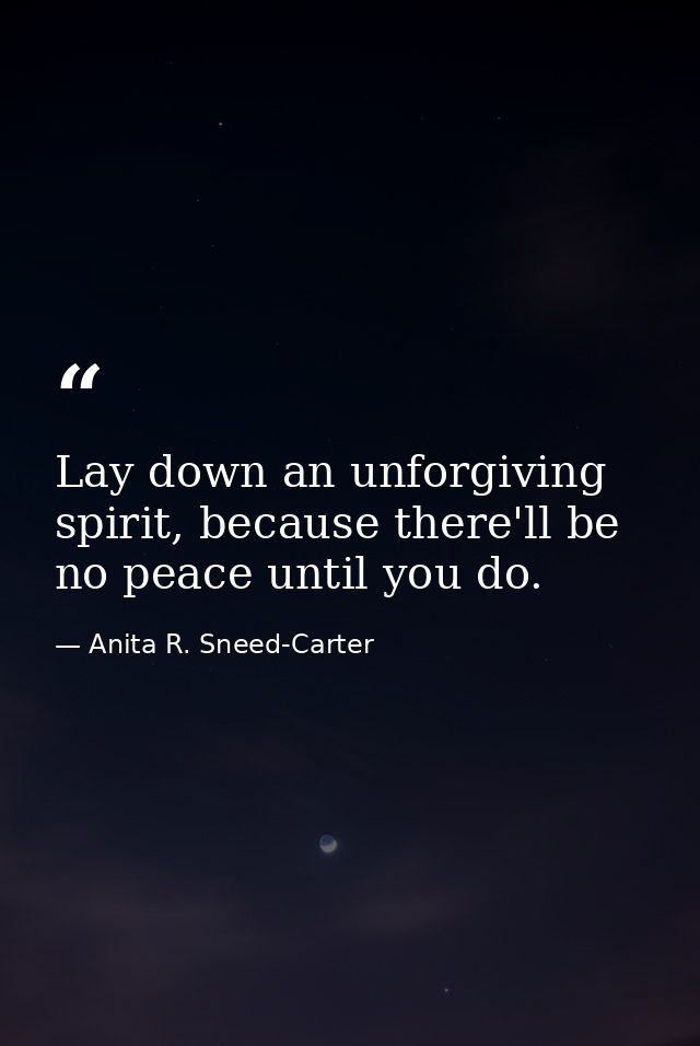Lay down an unforgiving spirit, because there'll be no peace until you do. — Anita R. Sneed-Carter