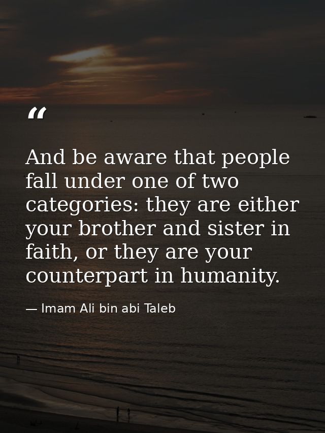 And be aware that people fall under one of two categories: they are either your brother and sister in faith, or they are — Imam Ali bin abi Taleb