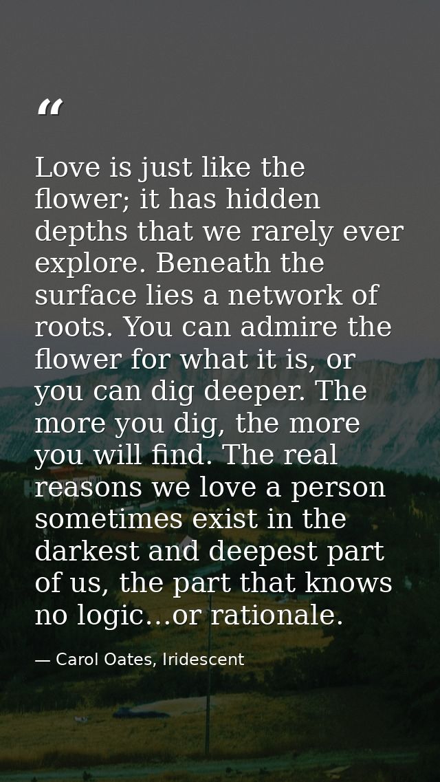 Love is just like the flower; it has hidden depths that we rarely ever explore. Beneath the surface lies a network of ro — Carol Oates, Iridescent