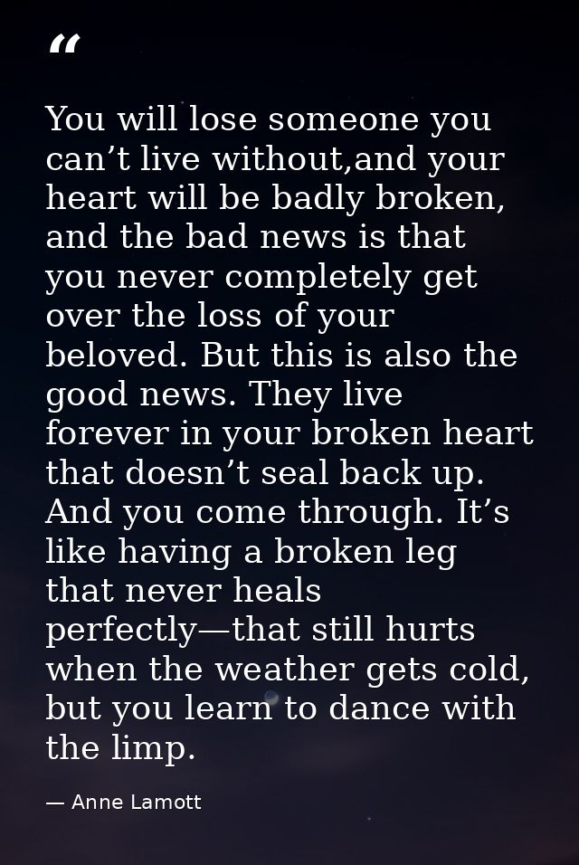 You will lose someone you can’t live without,and your heart will be badly broken, and the bad news is that you never com — Anne Lamott