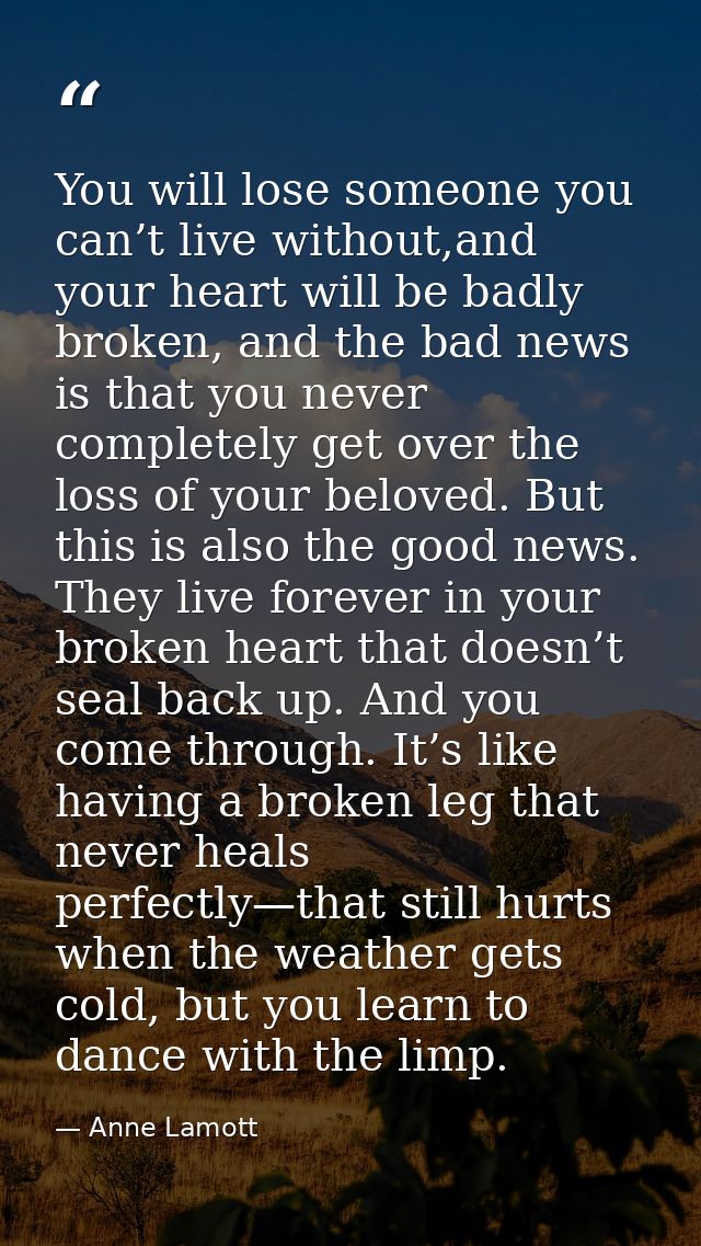 You will lose someone you can’t live without,and your heart will be badly broken, and the bad news is that you never com — Anne Lamott