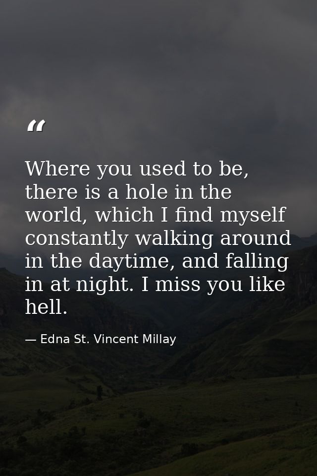 Where you used to be, there is a hole in the world, which I find myself constantly walking around in the daytime, and fa — Edna St. Vincent Millay