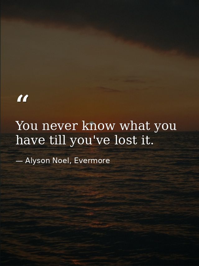 You never know what you have till you've lost it. — Alyson Noel, Evermore