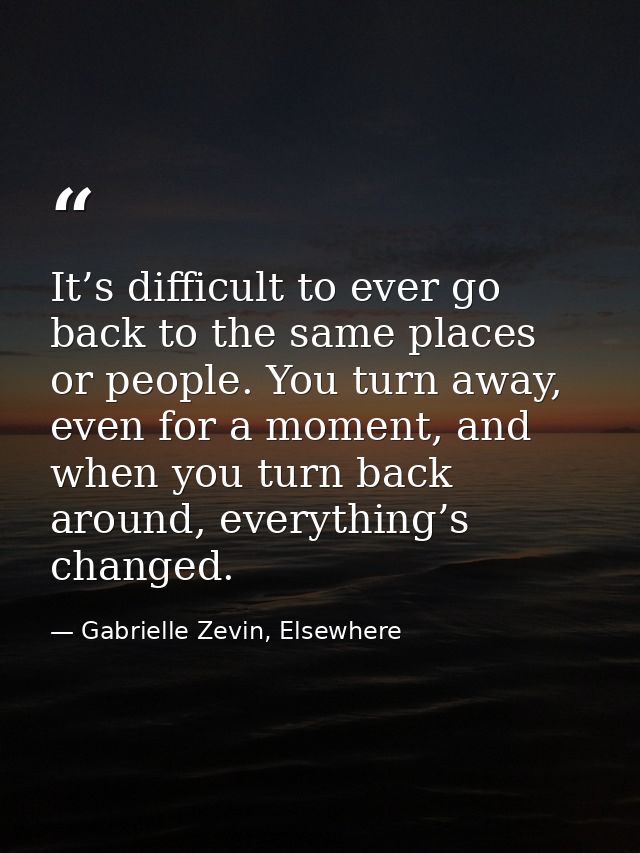 It’s difficult to ever go back to the same places or people. You turn away, even for a moment, and when you turn back ar — Gabrielle Zevin, Elsewhere