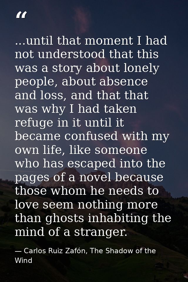 ...until that moment I had not understood that this was a story about lonely people, about absence and loss, and that th — Carlos Ruiz Zafón, The Shadow of the Wind