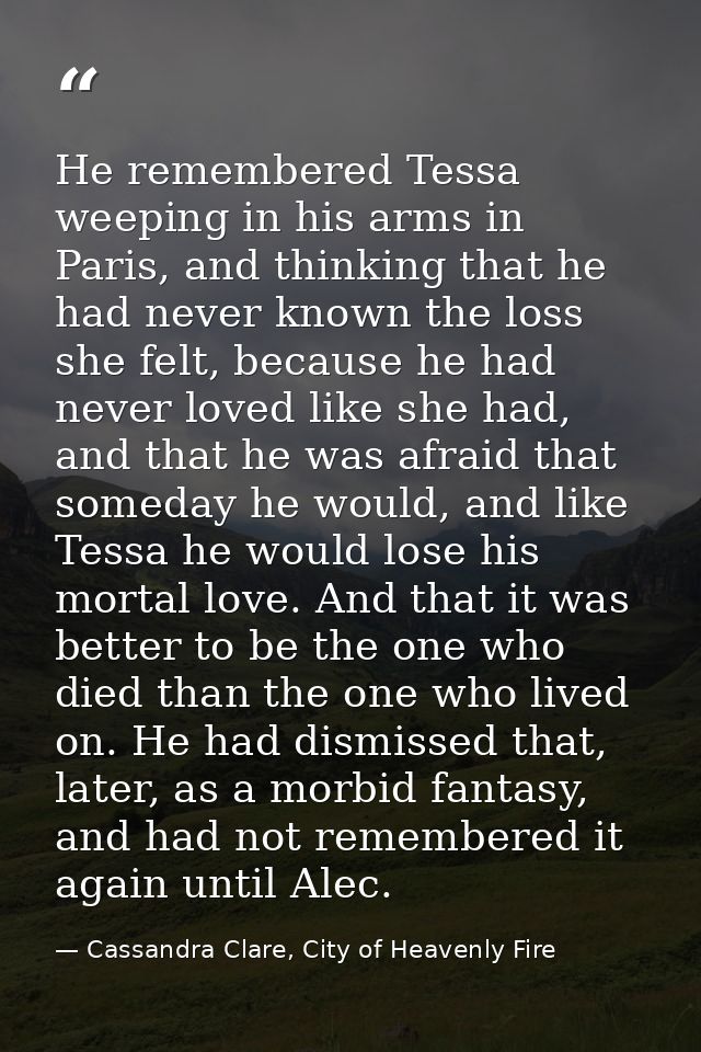 He remembered Tessa weeping in his arms in Paris, and thinking that he had never known the loss she felt, because he had — Cassandra Clare, City of Heavenly Fire