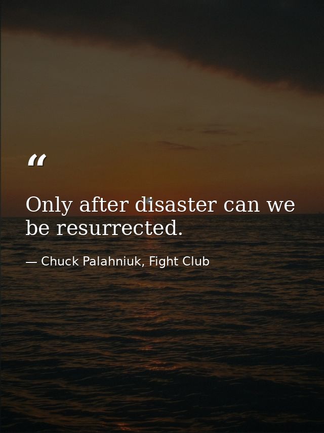Only after disaster can we be resurrected. — Chuck Palahniuk, Fight Club