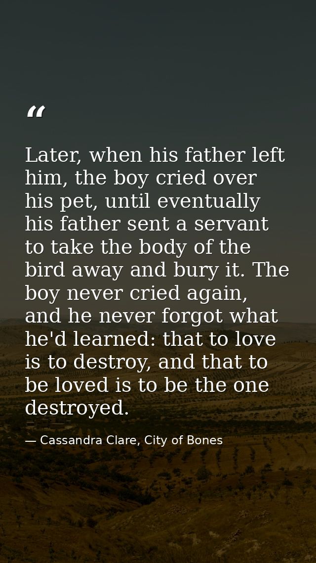 Later, when his father left him, the boy cried over his pet, until eventually his father sent a servant to take the body — Cassandra Clare, City of Bones
