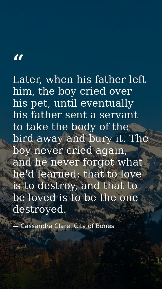 Later, when his father left him, the boy cried over his pet, until eventually his father sent a servant to take the body — Cassandra Clare, City of Bones